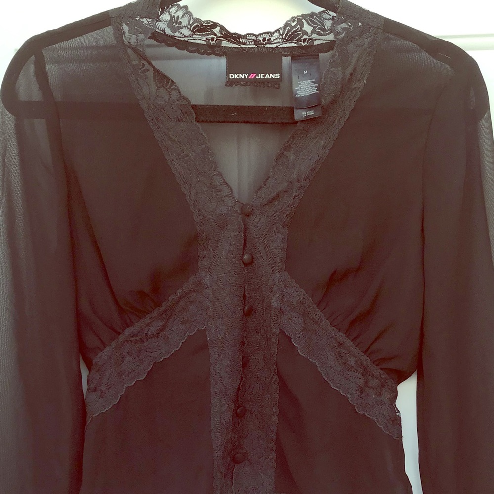 DKNY Black Sheer With Lace Top