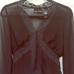 DKNY Black Sheer With Lace Top