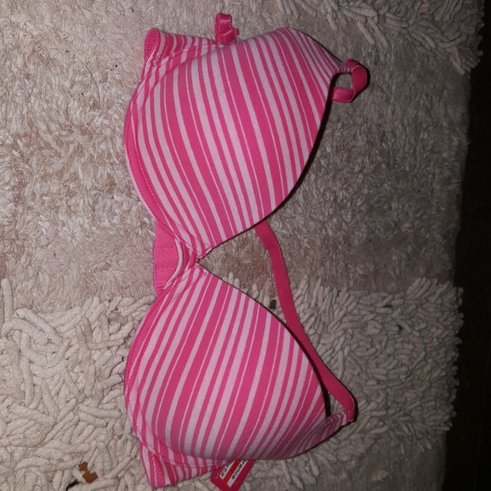 Pink and white striped bra