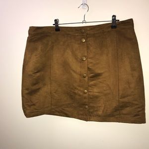 Brown Sueded Snap Front Mini Skirt NWOT