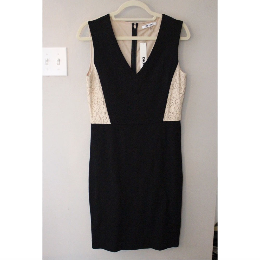 Black & Cream BodyCon Dress with Lace Inserts