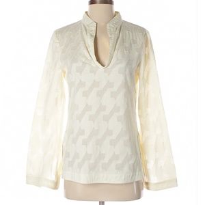 Tory Burch Patterned V Neck Cream Blouse