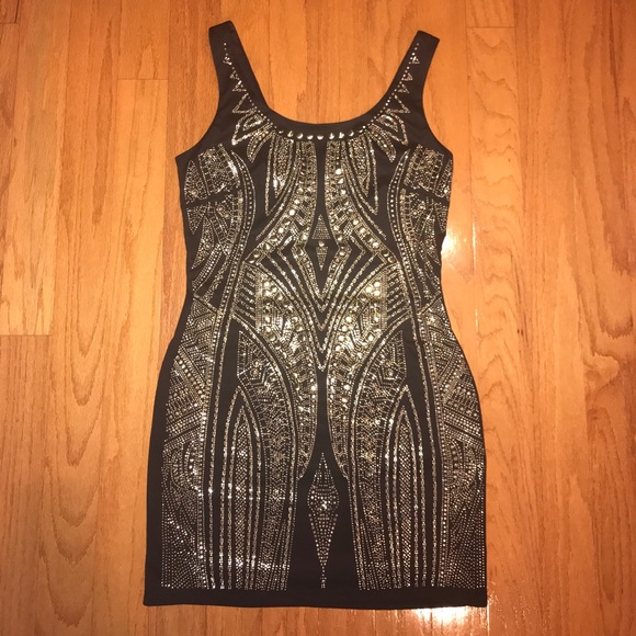bebe Dresses Bebe Heavy Gold Embellished Dress Poshmark