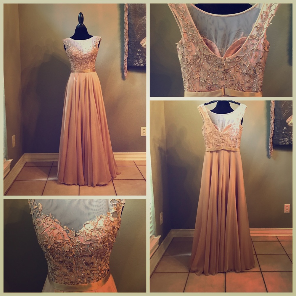 Nude lace and rhinestone gown