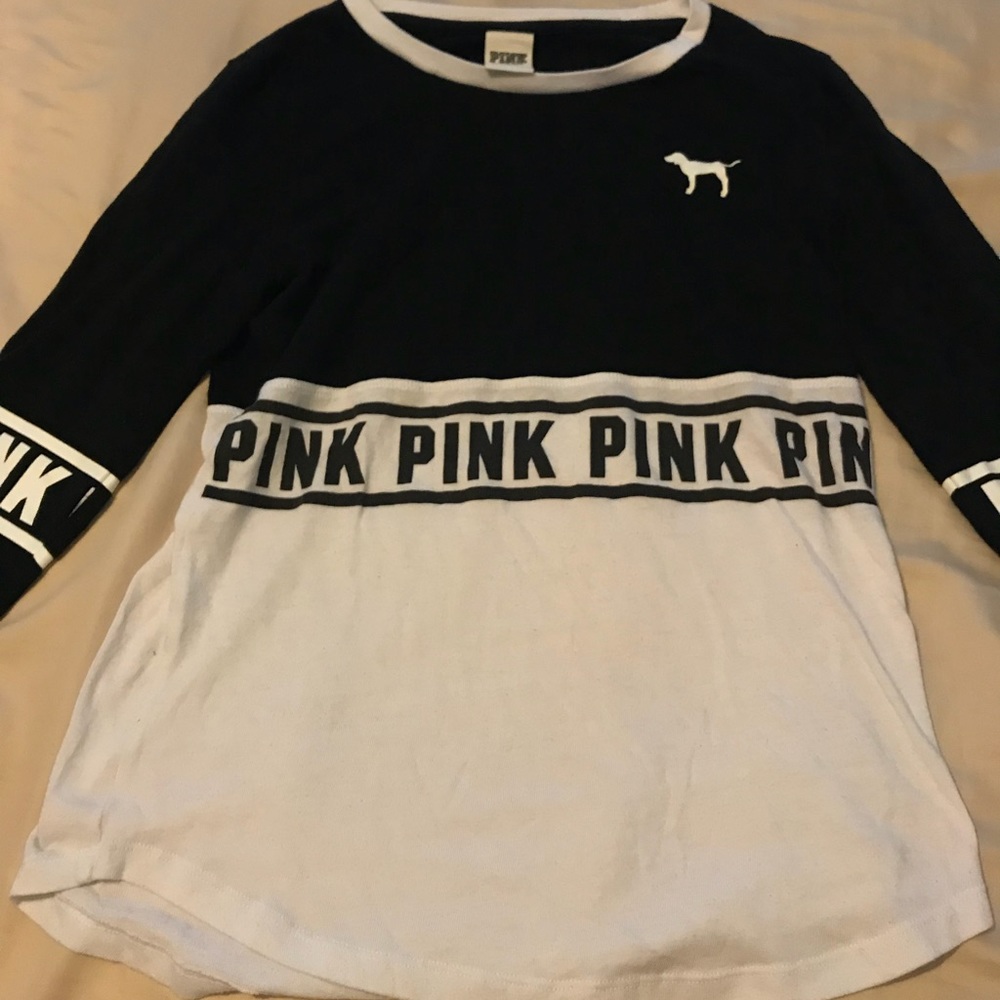 VS PINK Black & White Baseball Tee
