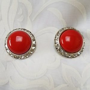 VTG Coro Clip Earrings, Red with Rhinestones VTG Coro Clip Earrings, Red with Rhinestones