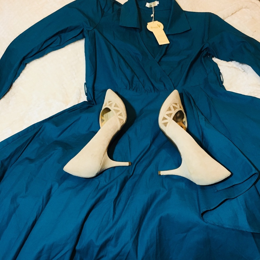 Dress V Fashion Blue Midi Dress
