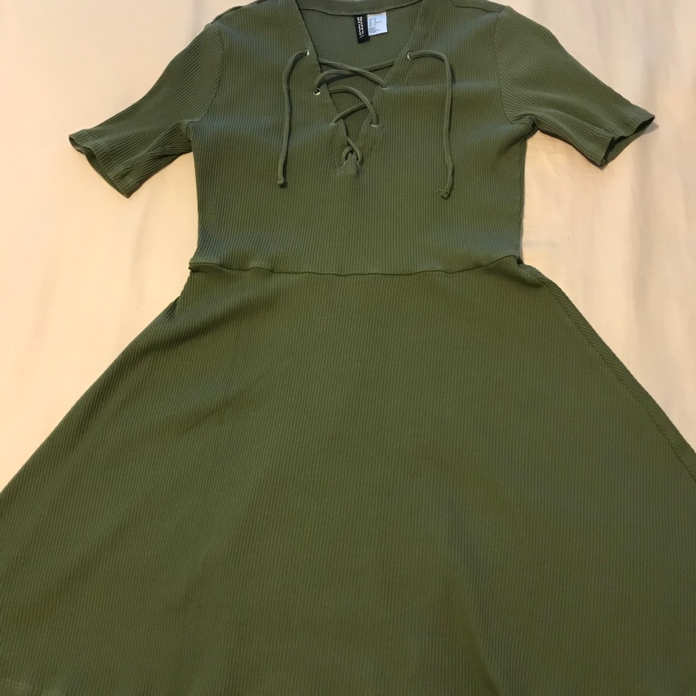 H&M Olive Green Laceup Dress