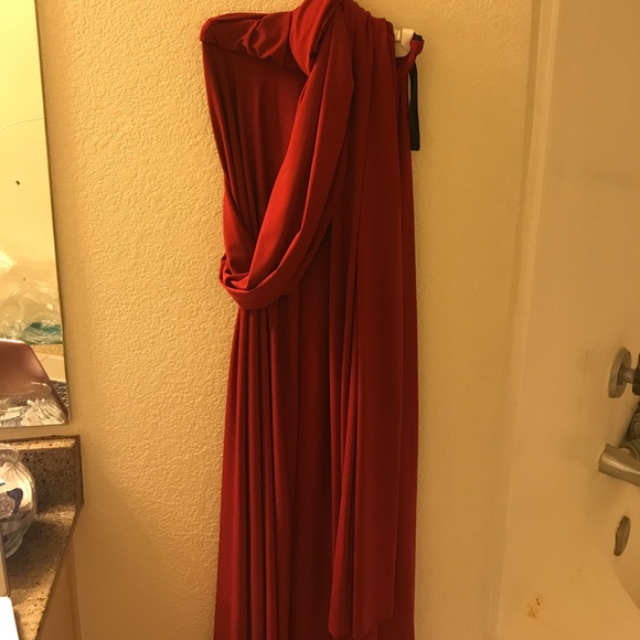 Red Twist Wrap Prom or Bridesmaid Dress - Picture 2 of 5