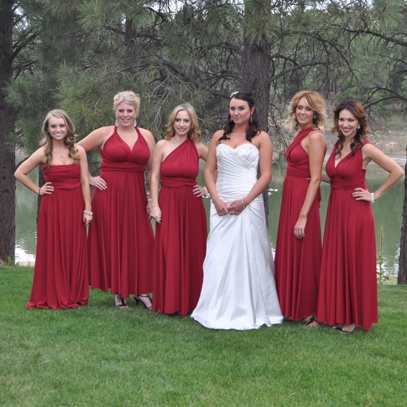 Red Twist Wrap Prom or Bridesmaid Dress - Picture 4 of 5