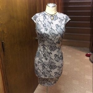 Cream and Black Lace Patterned Dress