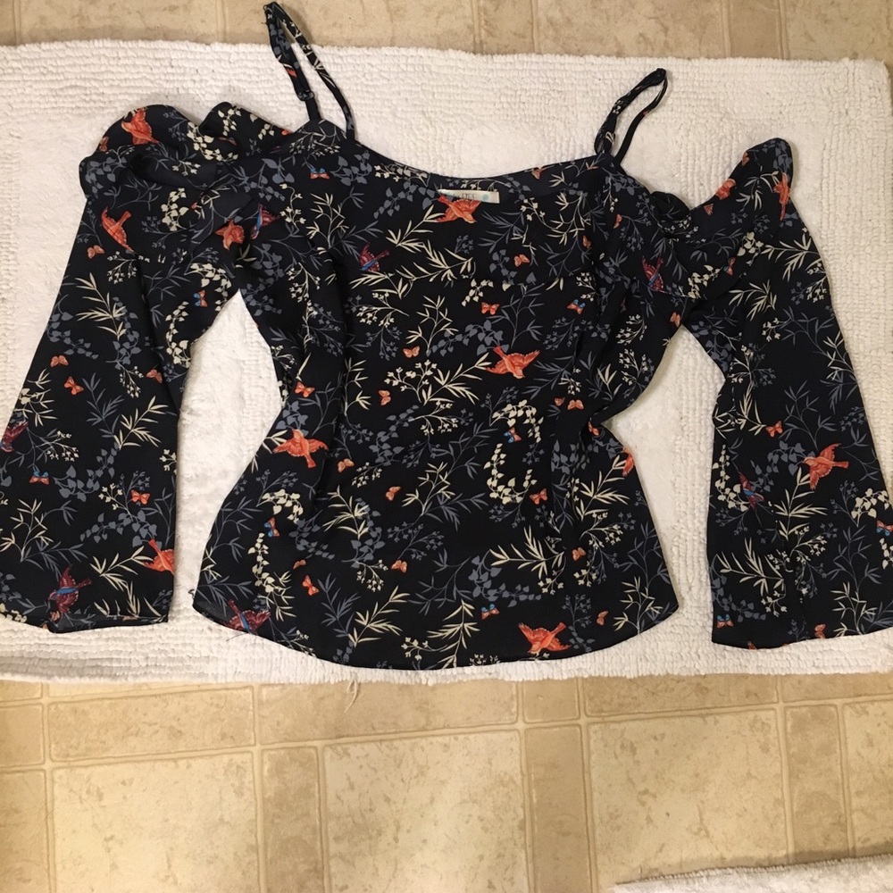 Navy blue floral off the shoulder top.