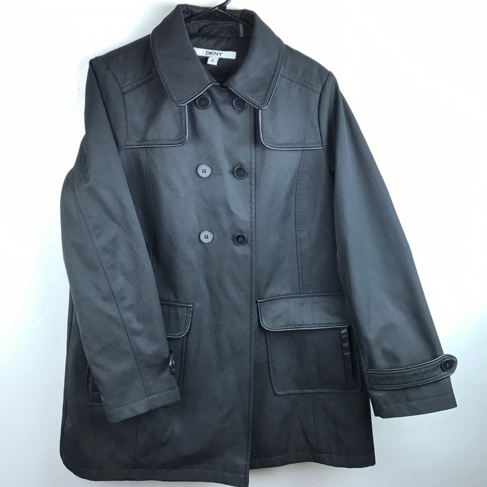 DKNY black classic trench pea coat jacket