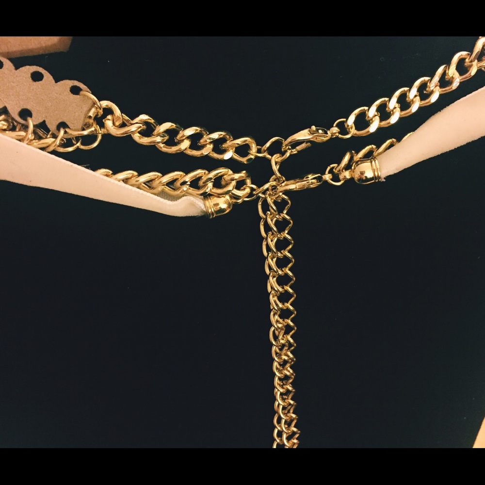 👑 GOLD MULTI LAYERED BOHO CHOKER CREAM NECKLACE - Picture 3 of 7