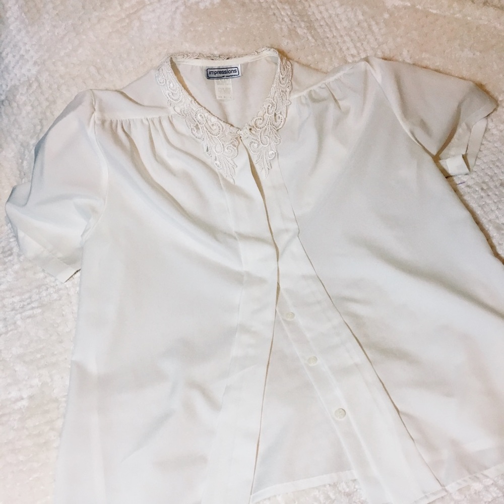 Impressions of California Short Sleeved White Blou