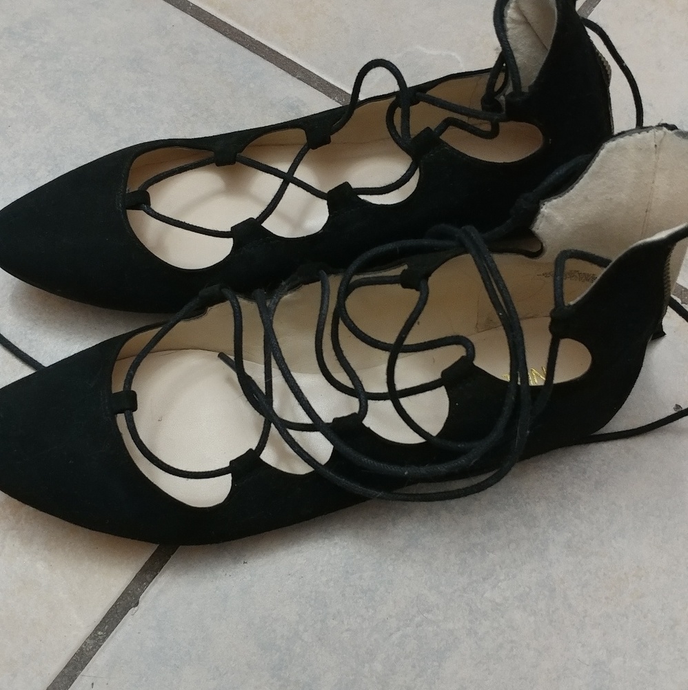 Black suede lace up flats Nine west
