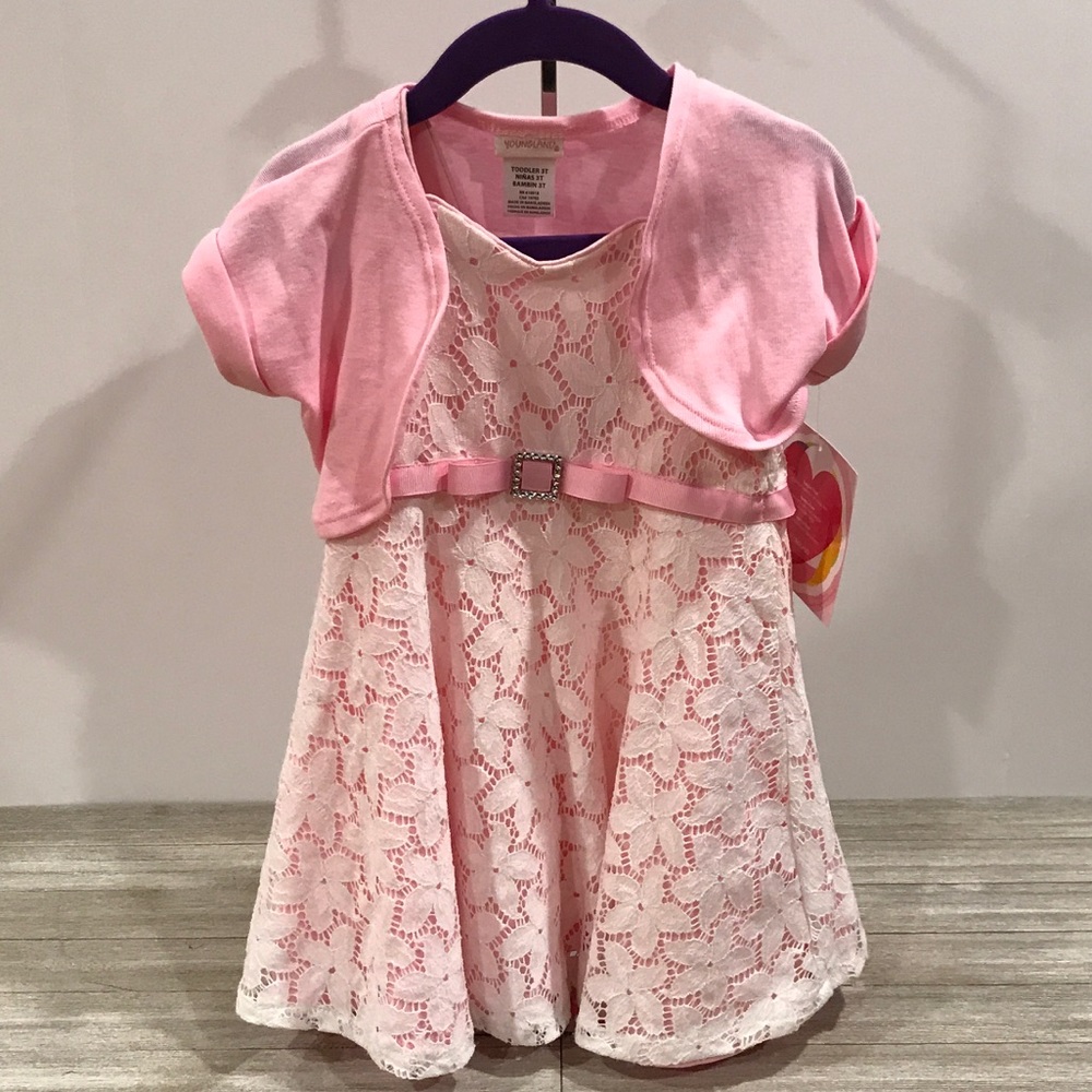 Youngland Lace Overlay Dress with Cardigan