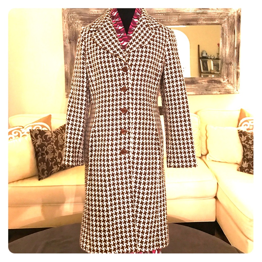 Houndstooth Wool Blend Walking Coat