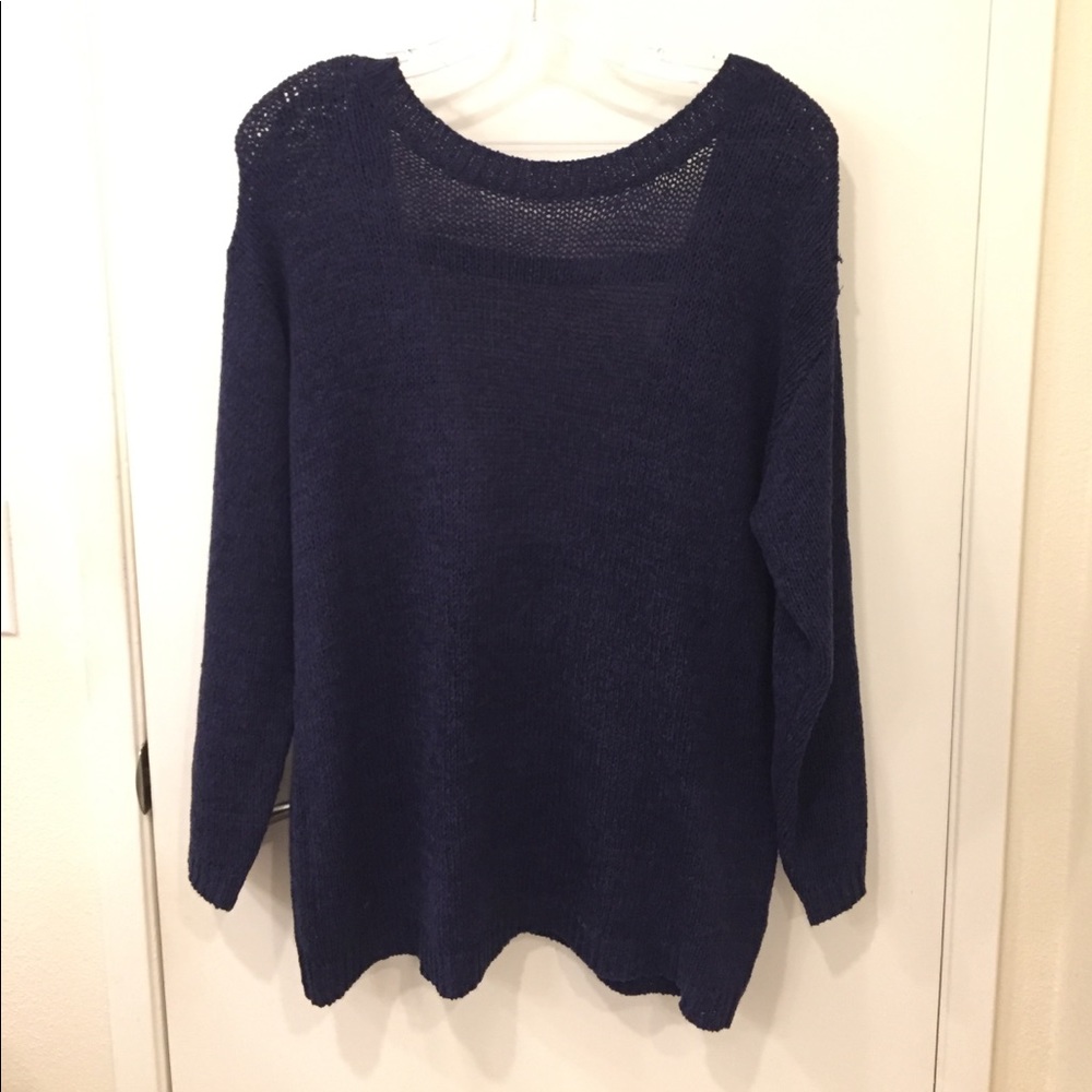 Tobi Open Back Navy Slouchy Knit Sweater