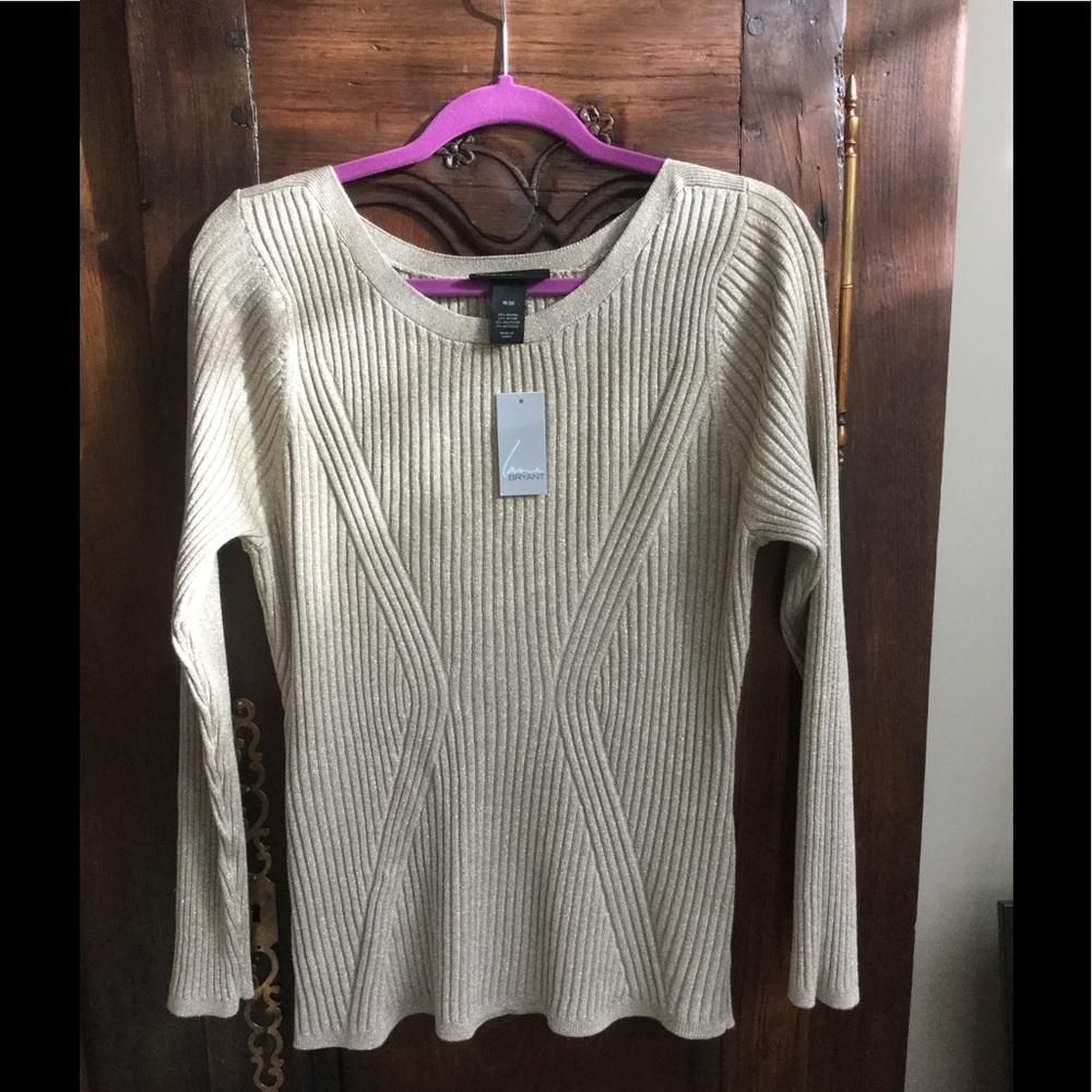 Lane Bryant Ribbed Bdy Trmng Gldg Metallic Sweater