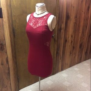 Red Dress with Lace Cutouts & Sweetheart Neckline