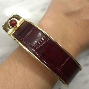 IMAN bangle red leather and gold metal bracelet