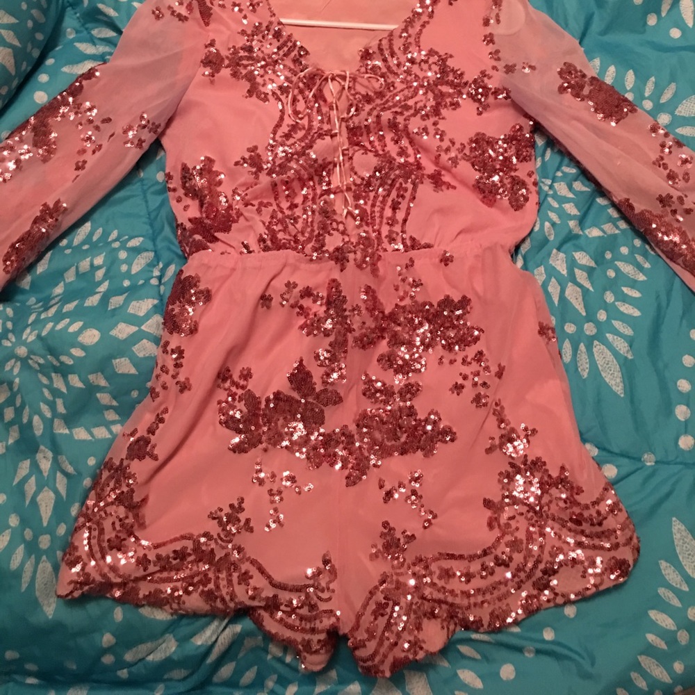 Mesh pink sequins romper *shorts*