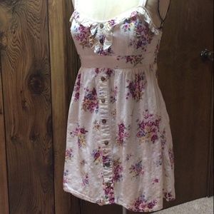 Cream/Floral Printed Dress w/ Buttons & Ruffles