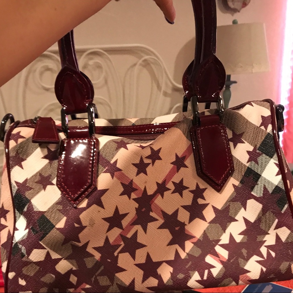 Burberry Nova Star Bowling Burgundy Satchel