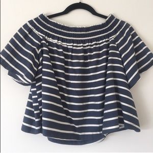 TOPSHOP Off Shoulder Striped Bardot Top Blouse