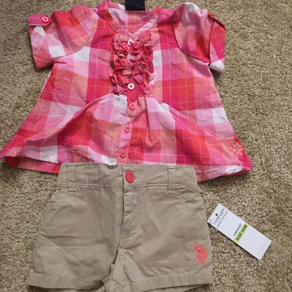 💕 NWT US Polo Assn Baby Girl Short Outfit 3/6M 💕