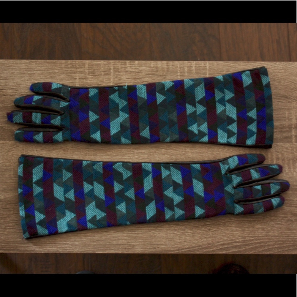 Leather and textile j.crew opera elbow gloves S