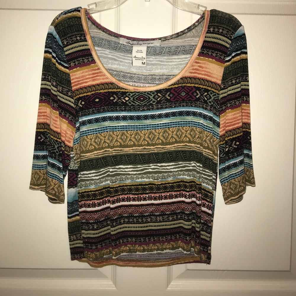 Tribal pattern 3/4 sleeve crop top