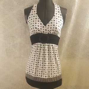 Sexy Halter White Dress Grey Black Dots Sexy Halter White Dress Grey Black Dots