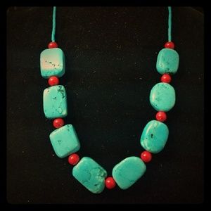 Turquoise stone with red coral stone necklace Turquoise stone with red coral stone necklace