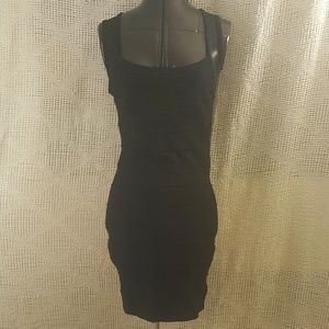 Striped Little Black Dress Mesh Top/Back Straps Striped Little Black Dress Mesh Top/Back Straps