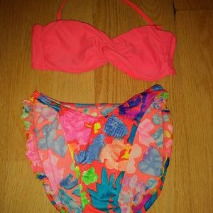 Peach bathing suit top with flower bottoms