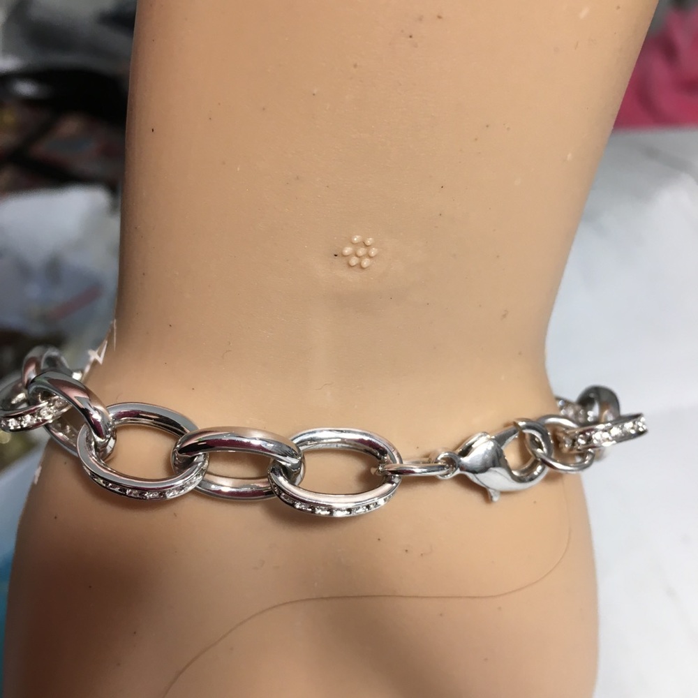 Silver & Pave Crystals Heart &  Chain Bracelet - Picture 5 of 8