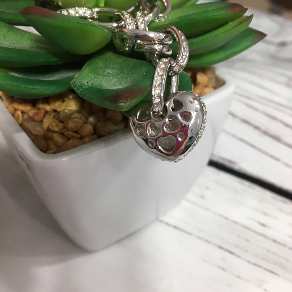 Silver & Pave Crystals Heart &  Chain Bracelet - Picture 6 of 8