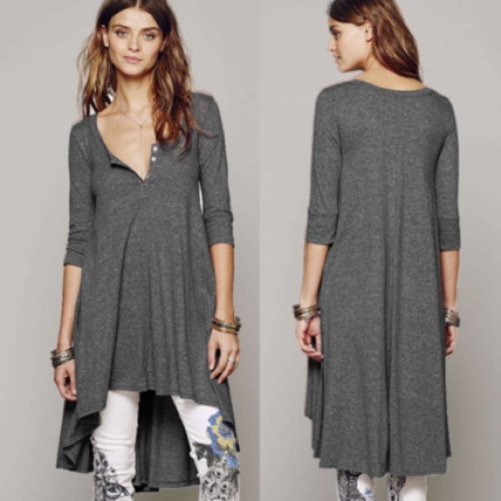 Marled Jersey DRESS High-Low Drippy Tunic Tee - Picture 2 of 2