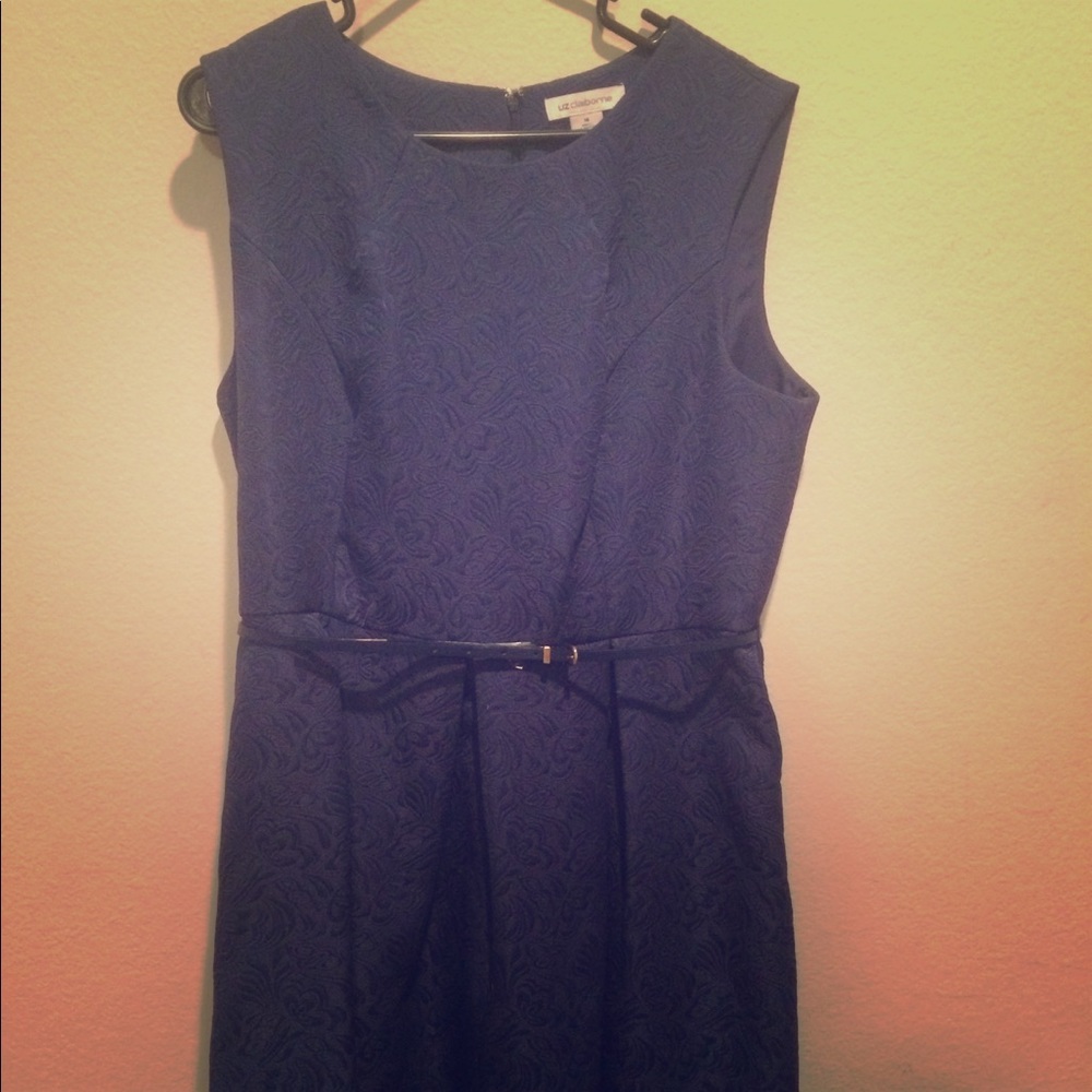 Liz Claiborne Navy Blue Mid Length Dress with Belt
