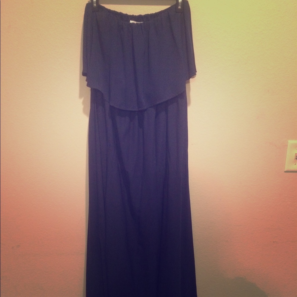 Floor Length Maxi Navy Blue Strapless Dress