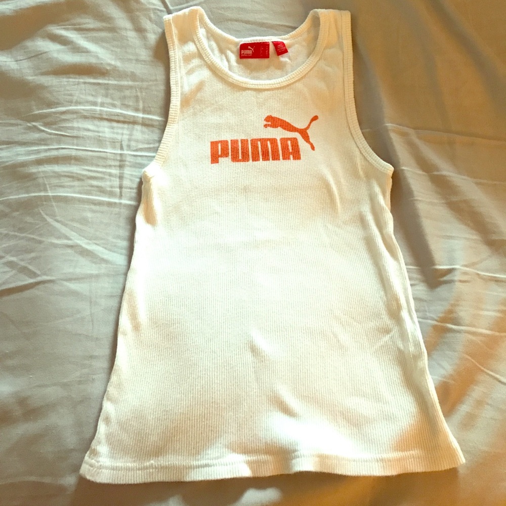 Puma white and orange tank top Medium