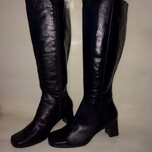 Womens Black Knee Leather Boots