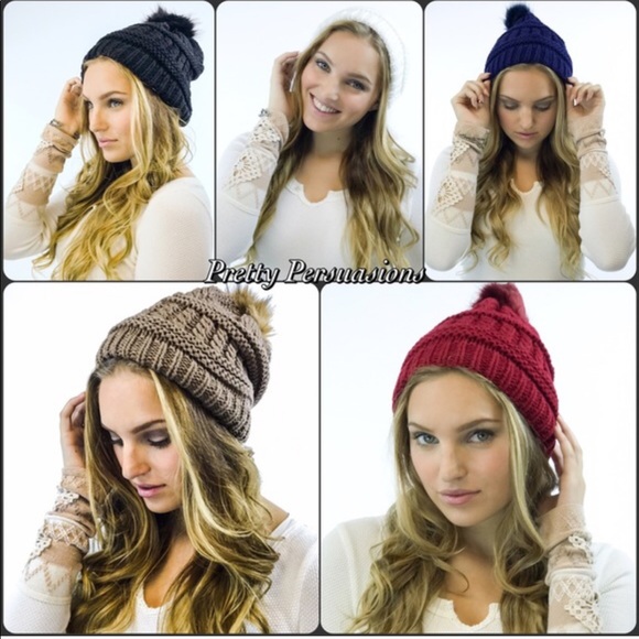 NWT Red Pom Pom Slouchy Beanie Hat - Picture 4 of 6