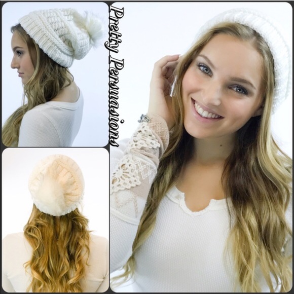 NWT Red Pom Pom Slouchy Beanie Hat - Picture 6 of 6