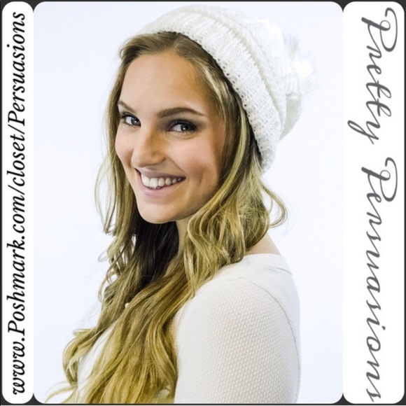 NWT Red Pom Pom Slouchy Beanie Hat - Picture 5 of 6