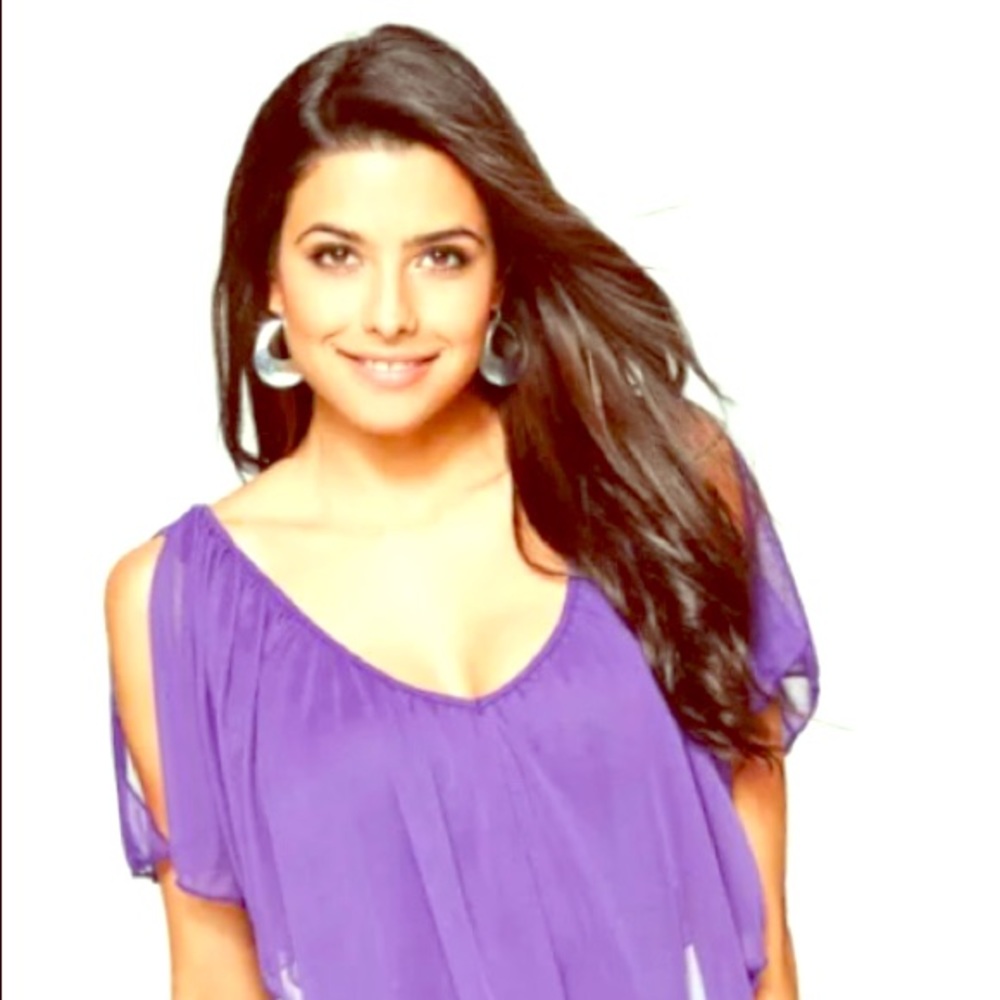 Cold shoulder purple blouse women’s too