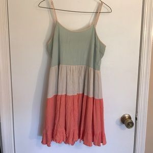 Mint green/coral/tan dress