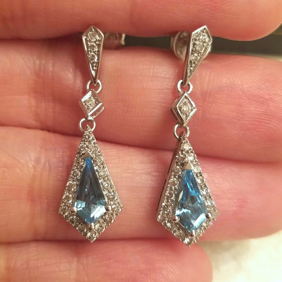 Jewelry - Frozen swiss blue topaz diamond earrings 14k